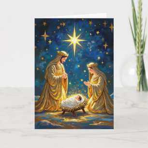 Cartão Cena de Natal Dourada