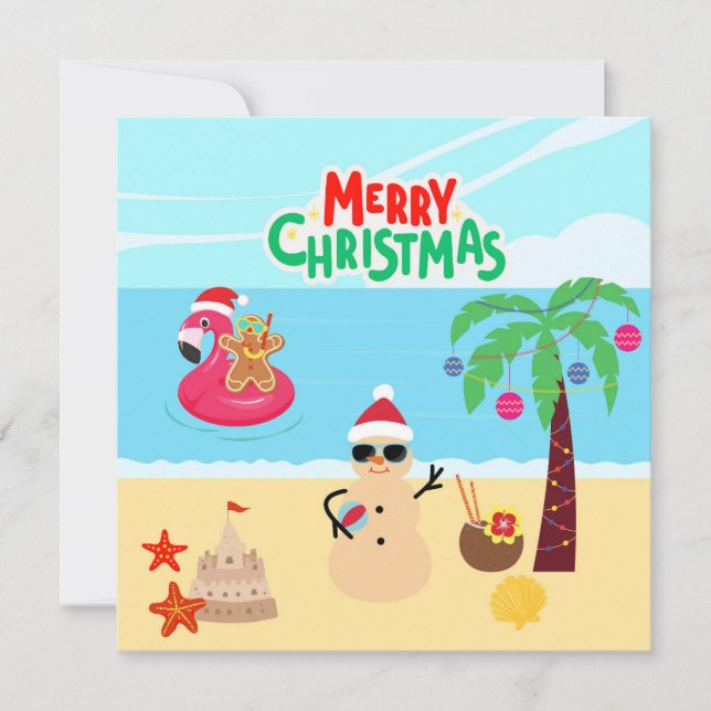 Cartão Cena de Natal na Praia (Frente)