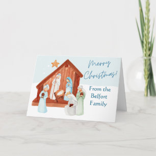 Cartão Cena de Natividade de Aquarela Personalizável
