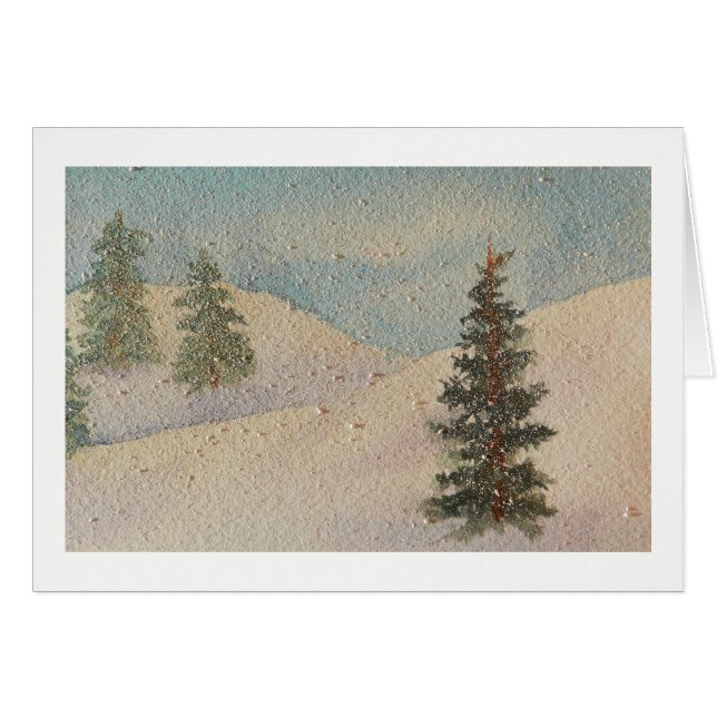 Cartão Cena de Neve de Aquarela nas Montanhas (Frente horizontal)