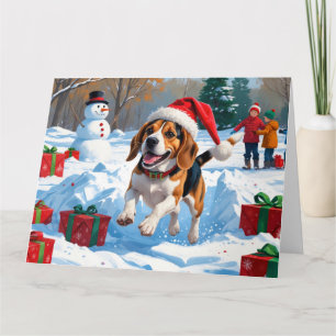 Cartão Cena de Neve de Natal do Beagle