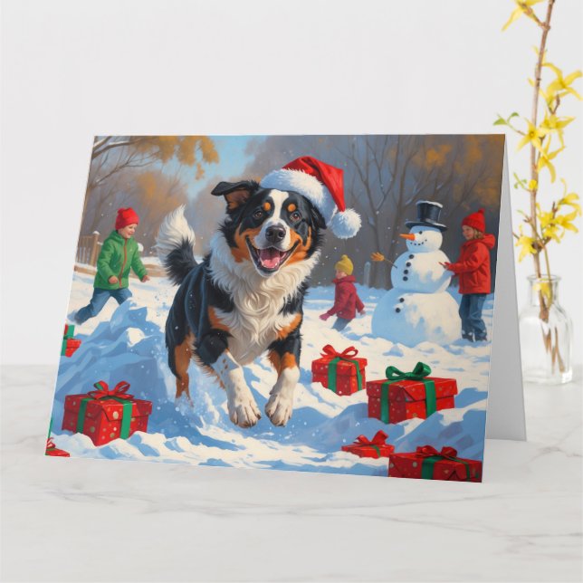 Cartão Cena de Neve Festiva de Natal Australiana (Flor Amarela)