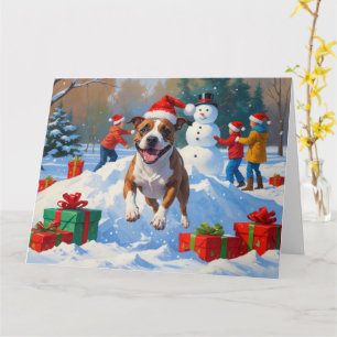 Cartão Cena de neve festiva de Natal com Bull Terrier