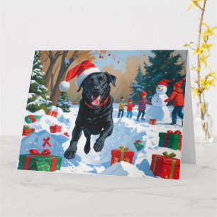 Cartão Cena de neve festiva de Natal com Labrador Preto