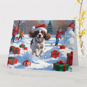 Cartão Cena de neve festiva de Natal do Brittany Spaniel