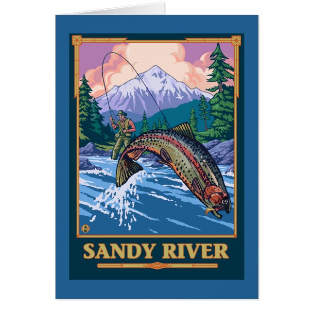 Cartão Cena de Pesca de Voo - Sandy River, Oregon (Frente)