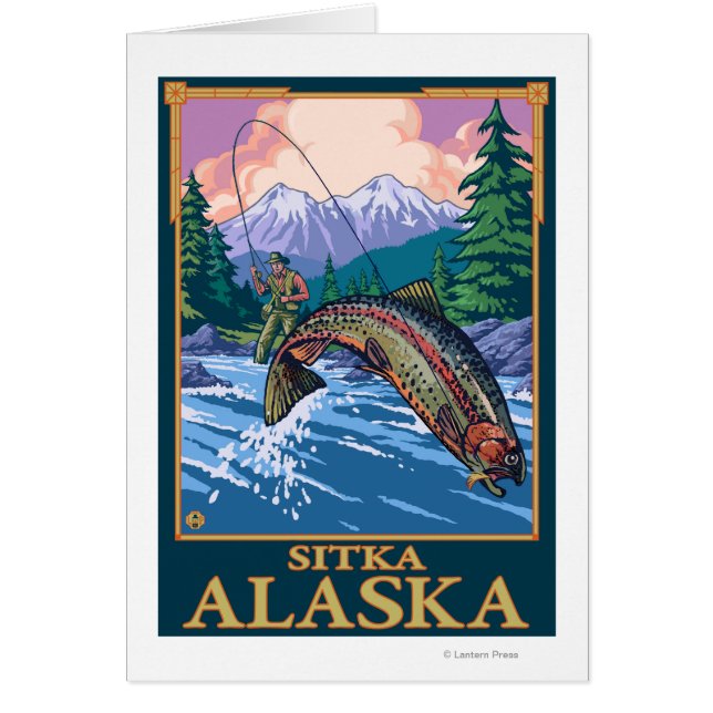 Cartão Cena de Pesca de Voo - Sitka, Alasca (Frente)