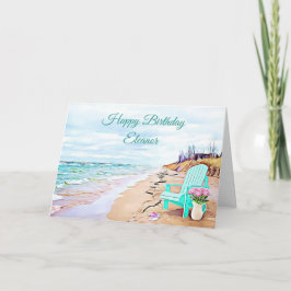 Cartão Cena de praia de praia em praia Flores Aniversário
