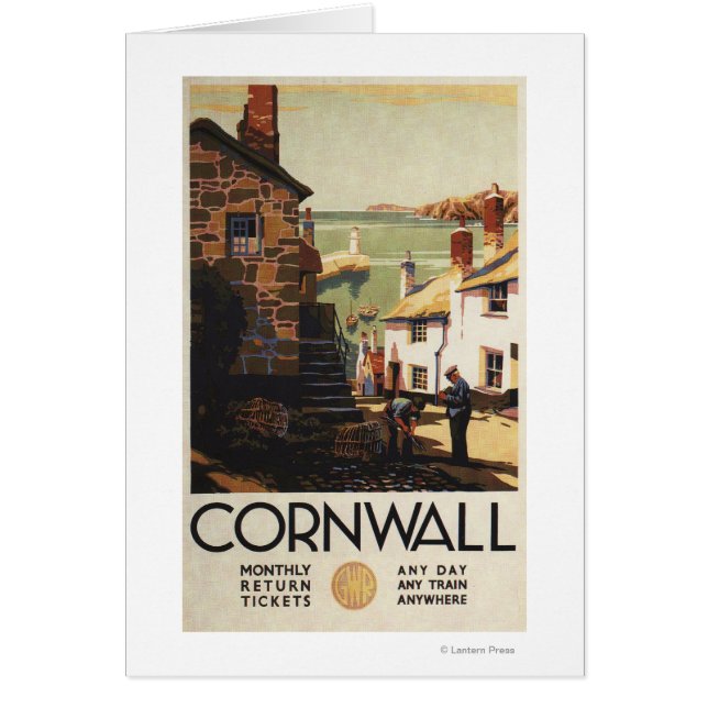 Cartão Cena de Rua com Dois Homens Trabalhando na Linha F (Frente)