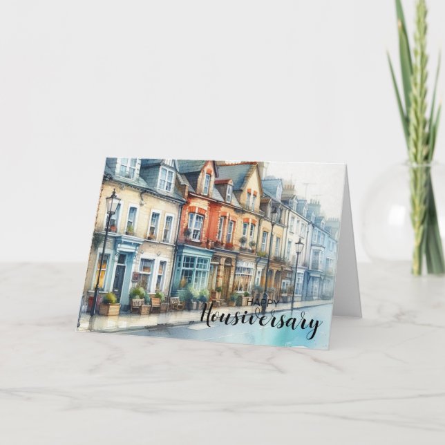 Cartão Cena de Rua de Tijolo Vermelho - Feliz Aniversário (Frente)