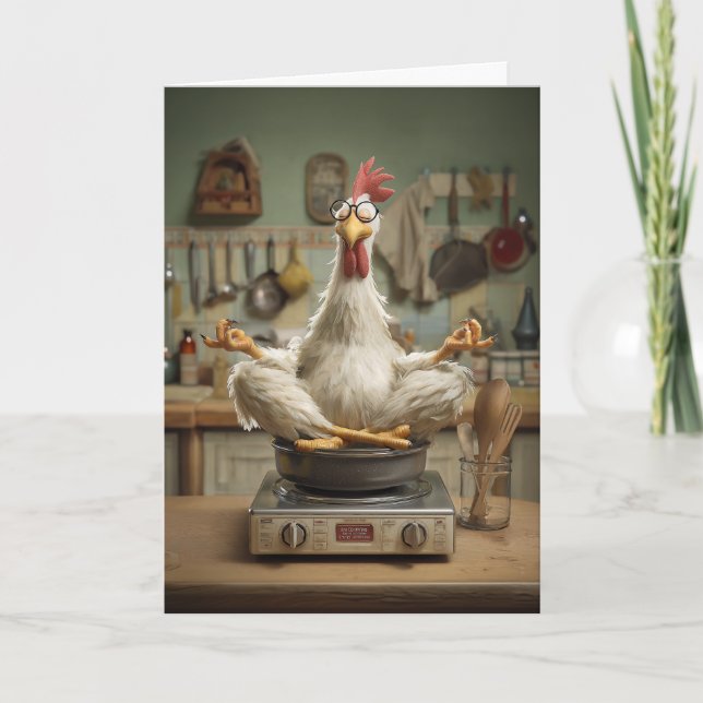 Cartão Cena Divertida de Cozinha de Frango Zen (Frente)