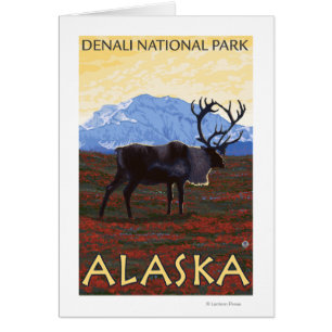 Cartão Cena do caribu - parque nacional de Denali, Alaska