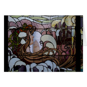 Cartão Cena do mar de Nouveau da arte do vitral