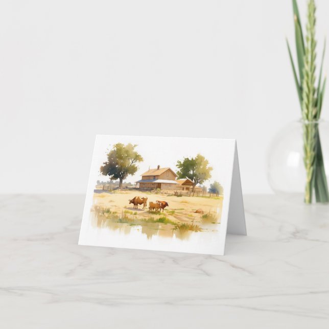 Cartão Cena do País com Vacas e Saudação de Vazio de Água (Frente)