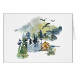 Cartão Cena florestal em aquarela personalizável