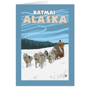Cartão Cena Sledding do cão - Katmai, Alaska
