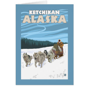 Cartão Cena Sledding do cão - Ketchikan, Alaska