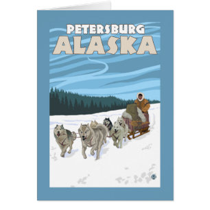 Cartão Cena Sledding do cão - Petersburgo, Alaska