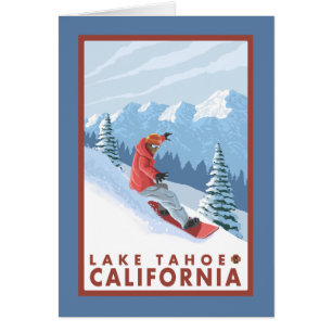 Cartão Cena Snowboarder - Lago Tahoe, Califórnia