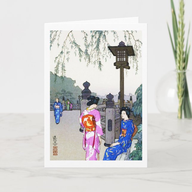 Cartão Cenário com Mulheres em um Kimono, Hiroshi Yoshida (Frente)