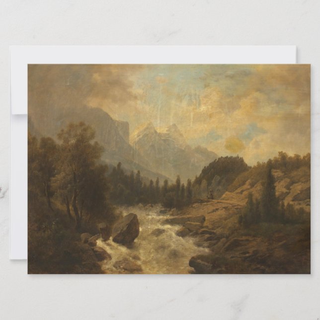 Cartão Cenário de Paisagem Florestal (por Josef Kriehuber (Frente)