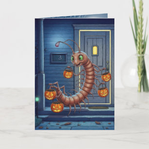 Cartão Centopéia de Halloween fazendo doces ou travessura