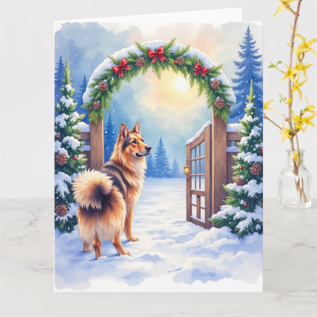 Cartão Central Asian Shepherd Snowy Gate Christmas Art (Flor Amarela)