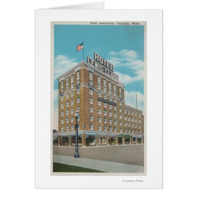 Cartão Centralia, WA - Vista do Hotel Lewis-Clark (Frente)