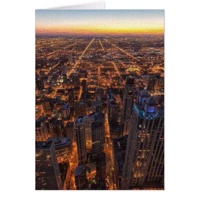Cartão Centro de Chicago no por do sol (Frente)