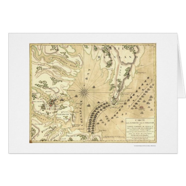 Cartão Cerco do mapa 1781 de Yorktown (Frente Horizontal)
