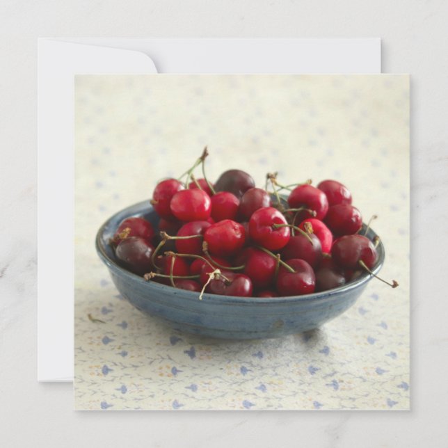 Cartão Cerejas numa tigela azul (Frente)