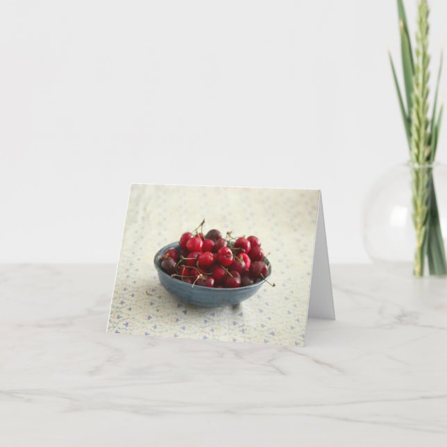 Cartão Cerejas numa tigela azul (Frente)