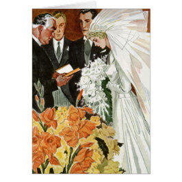 Cartão Cerimônia de Casamento Vintage com Noiva e Noivo