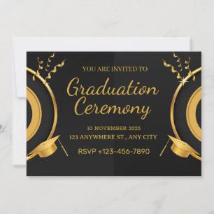 Cartão Cerimônia de formatura preto e dourado