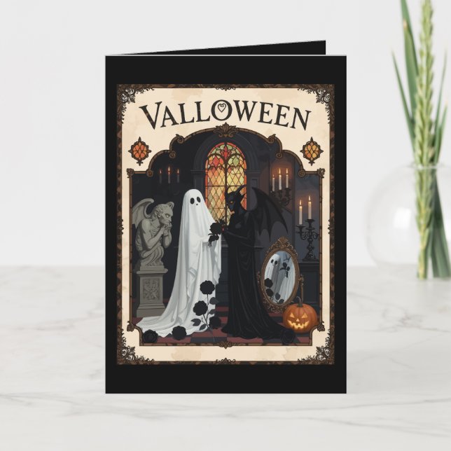 Cartão Cerimônia de Valloween Fantasma e Figura Encapotad (Frente)