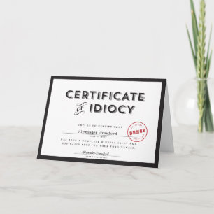 Cartão Certificado de Apologia Idiocy