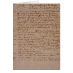 Cartão Certificado de casamento de Wolfgang, de Mozart e