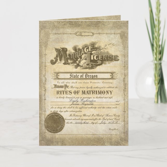 Cartão Certificado de Casamento Vintage (Frente)