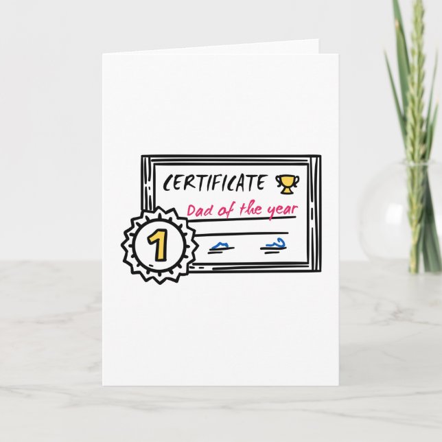 Cartão certificado de Pai do Ano prêmio do dia dos pais (Frente)