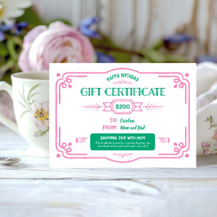 Cartão Certificado de Presente de Aniversário Personaliza