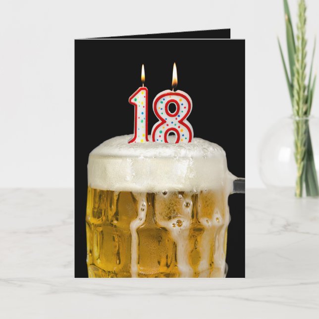 Cartão Cerveja de aniversário de 18 anos a preto (Frente)