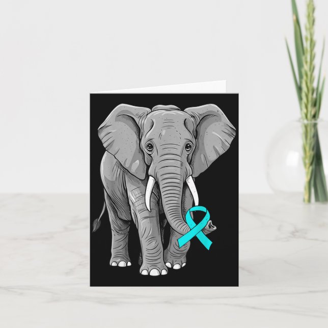 Cartão Cervical Cancer Awareness Elephant Ribbon Teal Men (Frente)