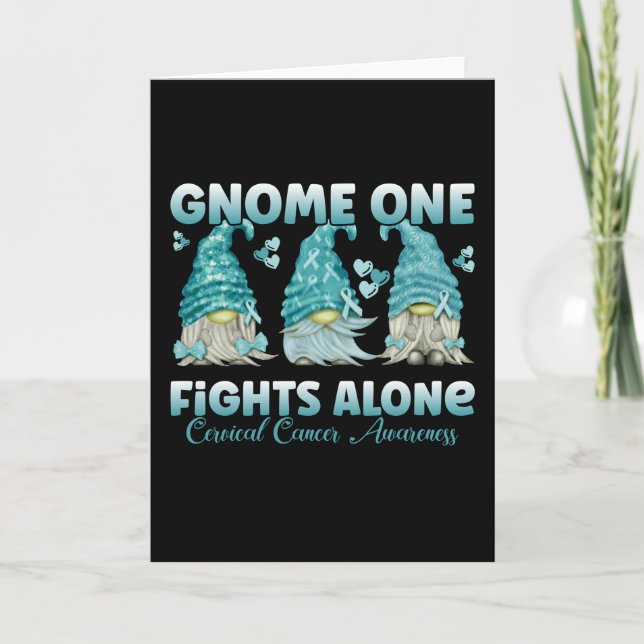 Cartão Cervical Cancer Teal Ribbon Gnome (Frente)