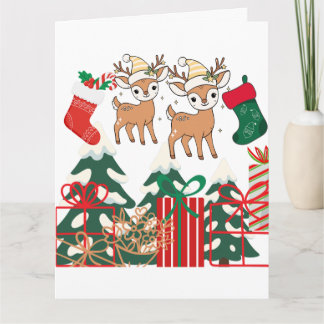 Cartão Cervo de desenho animado e elementos de Natal