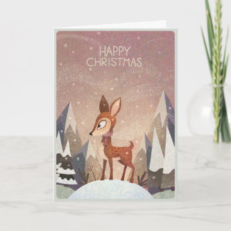 Cartão Cervo Festivo. Profundo e Nevado Natal da Floresta