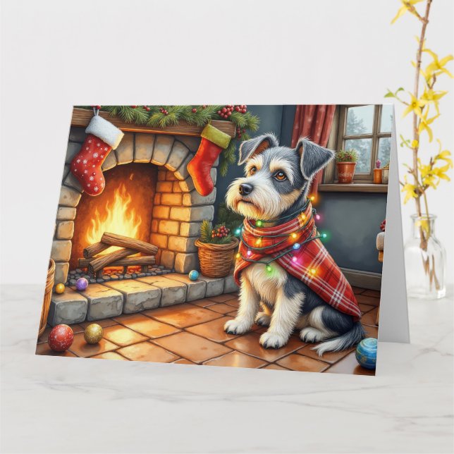 Cartão Cesky Terrier Fireplace with Christmas Lights (Flor Amarela)
