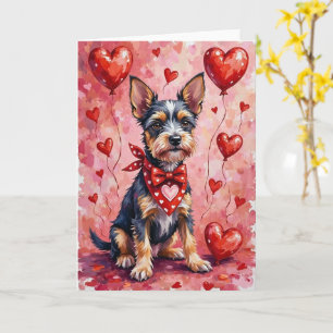 Cartão Cesky Terrier Valentine Cachorro Sentado com Coraç