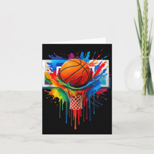 Cartão Cesta de Basquete Colorida Chuva de Cores Arco-íri
