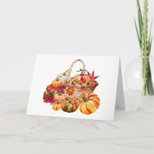 Cartão Cesta de colheita de abóbora de outono em aquarela