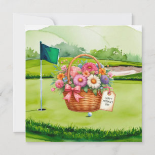 Cartão Cesta de flores do Dia das Mães de golfe no carrin